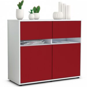 Sideboard Brunilde | Korpus Weiß | Front in Bordeaux | 92x79x35cm (BxHxT)