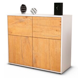 Sideboard Calliope | Korpus Weiß | Front in Eiche Holz Optik | 92x79x35cm (BxHxT)