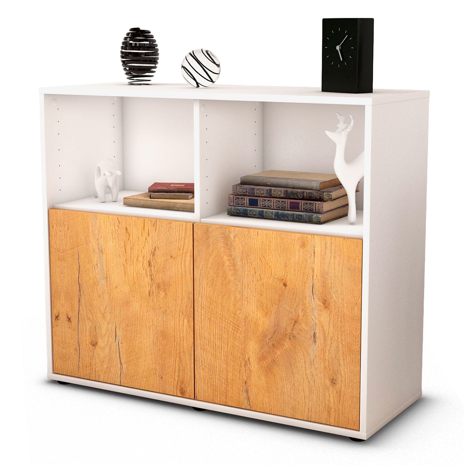 Sideboard Camilla | Korpus Weiß | Front in Eiche Holz Optik | 92x79x35cm (BxHxT) 1 Sideboard Camilla | Korpus Weiß | Front in Eiche Holz Optik | 92x79x35cm (BxHxT)