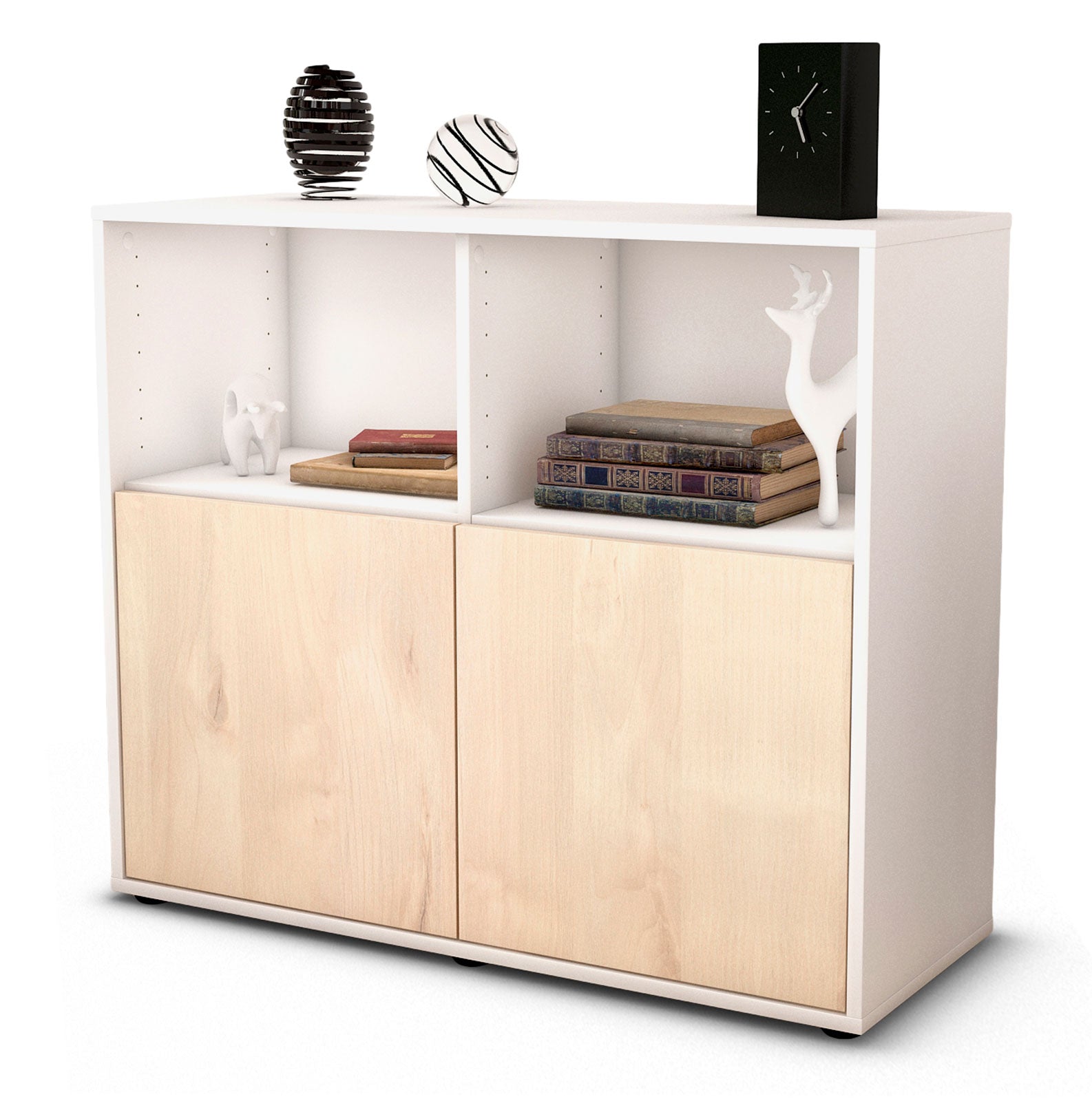 Sideboard Camilla | Korpus Weiß | Front in Zeder Holz Optik | 92x79x35cm (BxHxT) 1 Sideboard Camilla | Korpus Weiß | Front in Zeder Holz Optik | 92x79x35cm (BxHxT)