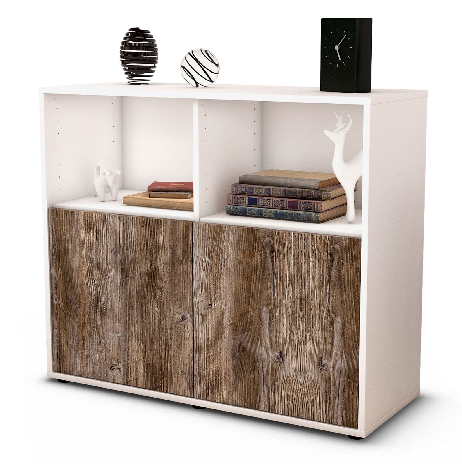 Sideboard Camilla | Korpus Weiß | Front in Treibholz Holz Optik | 92x79x35cm (BxHxT) 1 Sideboard Camilla | Korpus Weiß | Front in Treibholz Holz Optik | 92x79x35cm (BxHxT)