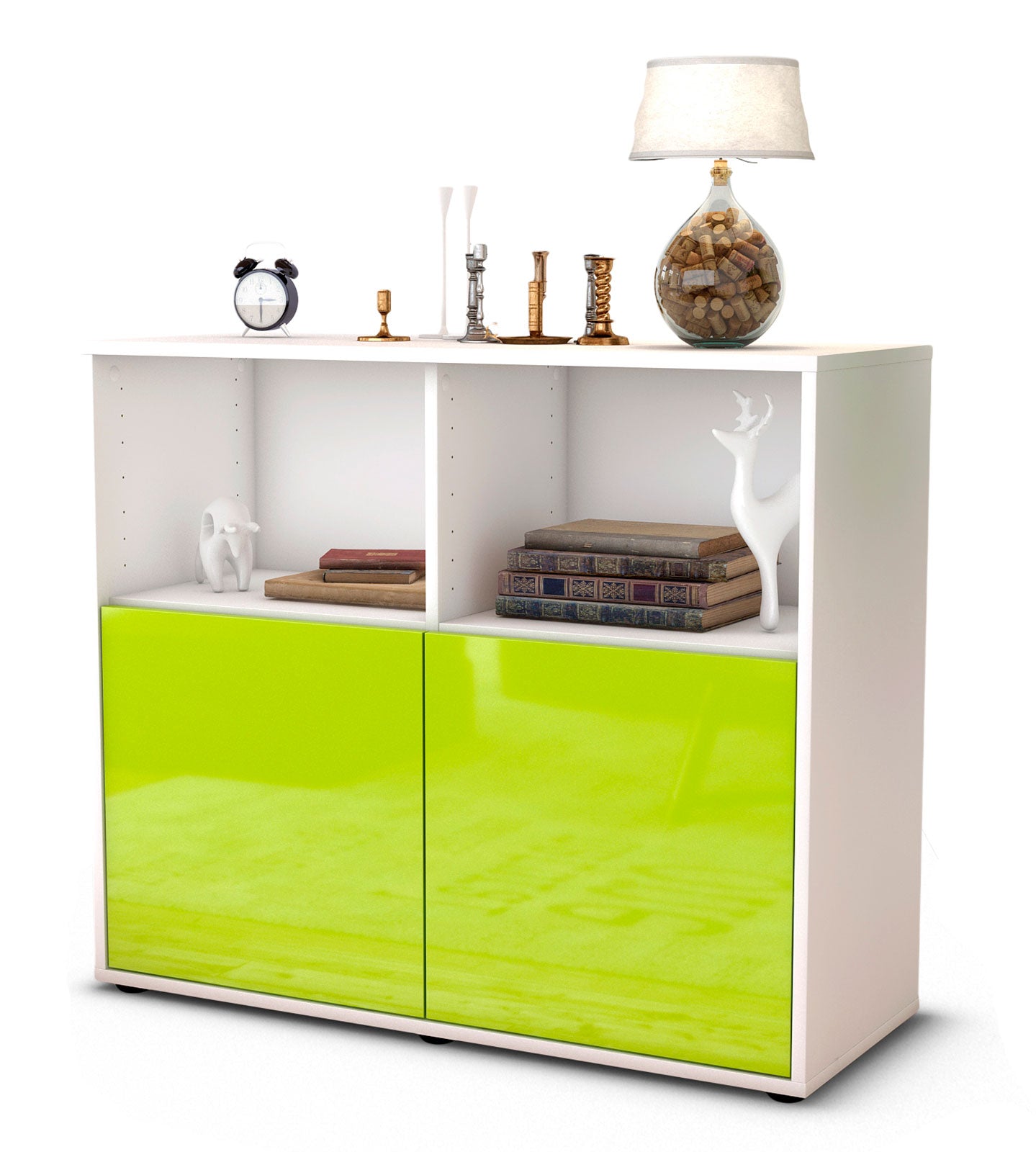 Sideboard Camilla | Korpus Weiß | Front in Hochglanz Grün | 92x79x35cm (BxHxT) 1 Sideboard Camilla | Korpus Weiß | Front in Hochglanz Grün | 92x79x35cm (BxHxT)