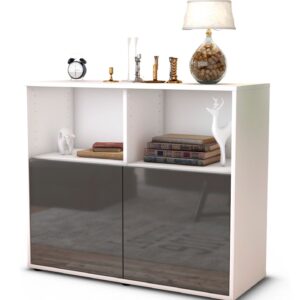 Sideboard Camilla | Korpus Weiß | Front in Hochglanz Grau | 92x79x35cm (BxHxT)