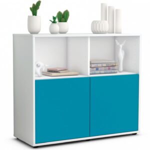 Sideboard Camilla | Korpus Weiß | Front in Türkis | 92x79x35cm (BxHxT)