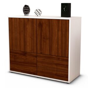 Sideboard Cara | Korpus Weiß | Front in Walnuss Holz Optik | 92x79x35cm (BxHxT)