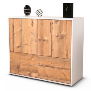 Sideboard Cara | Korpus Weiß | Front in Pinie Holz Optik | 92x79x35cm (BxHxT)
