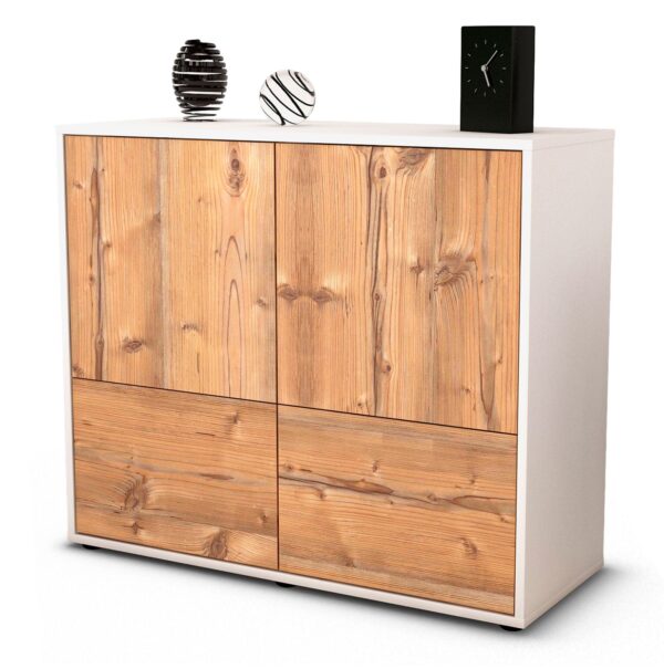 Sideboard Cara | Korpus Weiß | Front in Pinie Holz Optik | 92x79x35cm (BxHxT)