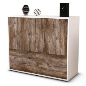 Sideboard Cara | Korpus Weiß | Front in Treibholz Holz Optik | 92x79x35cm (BxHxT)
