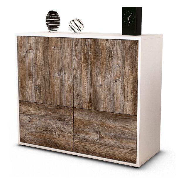 Sideboard Cara | Korpus Weiß | Front in Treibholz Holz Optik | 92x79x35cm (BxHxT)