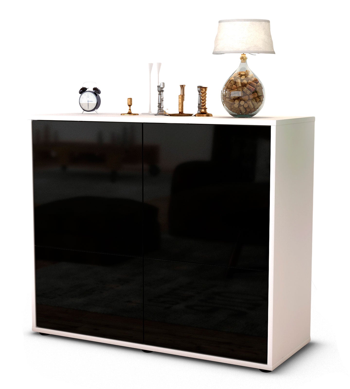 Sideboard Cara | Korpus Weiß | Front in Hochglanz Schwarz | 92x79x35cm (BxHxT) 1 Sideboard Cara | Korpus Weiß | Front in Hochglanz Schwarz | 92x79x35cm (BxHxT)