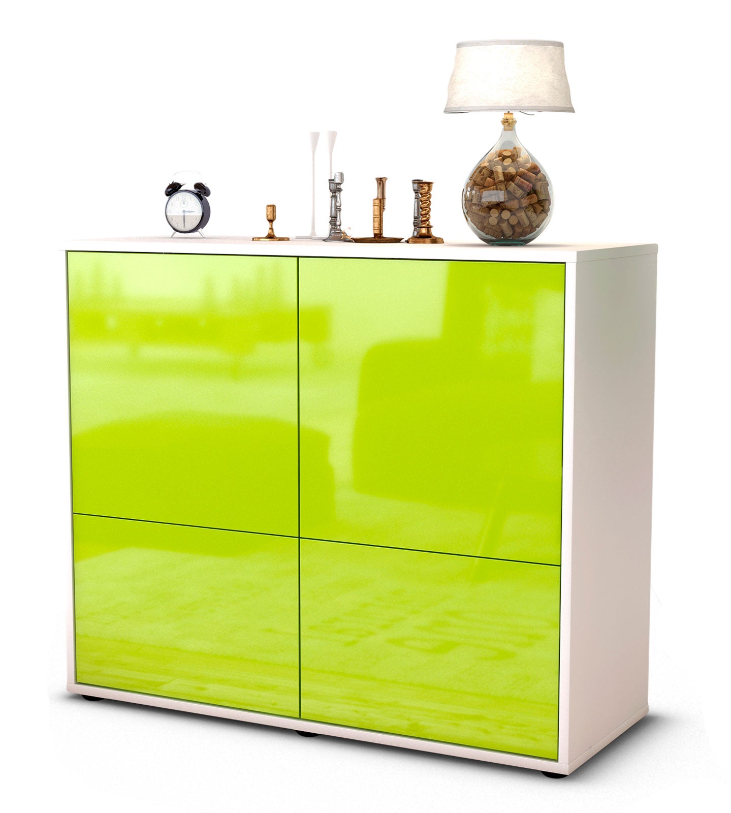 Sideboard Cara | Korpus Weiß | Front in Hochglanz Grün | 92x79x35cm (BxHxT) 1 Sideboard Cara | Korpus Weiß | Front in Hochglanz Grün | 92x79x35cm (BxHxT)