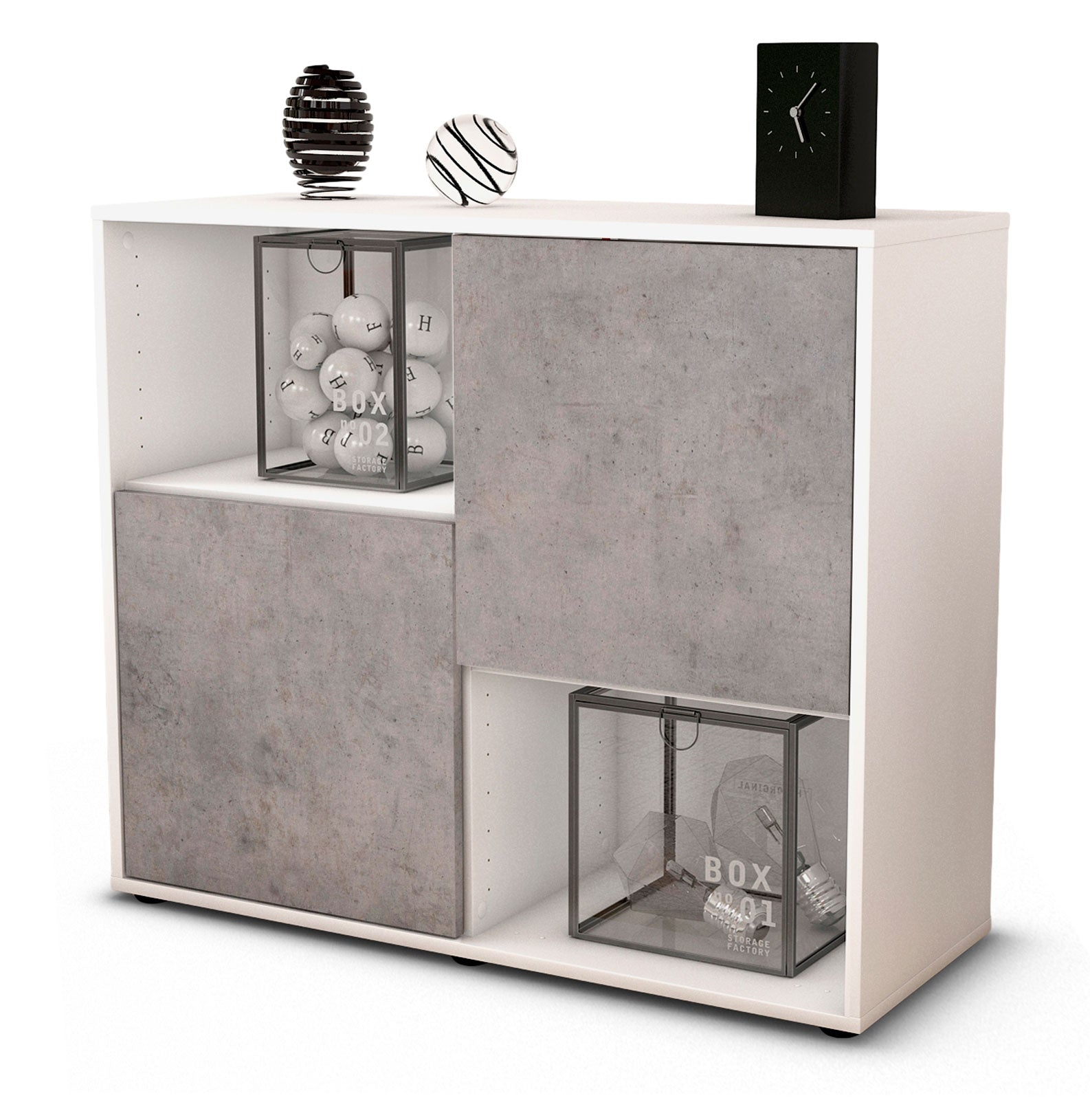 Sideboard Caralina | Korpus Weiß | Front in Beton Optik | 92x79x35cm (BxHxT) 1 Sideboard Caralina | Korpus Weiß | Front in Beton Optik | 92x79x35cm (BxHxT)