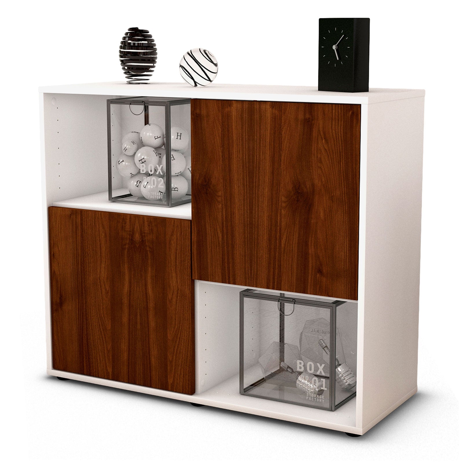 Sideboard Caralina | Korpus Weiß | Front in Walnuss Holz Optik | 92x79x35cm (BxHxT) 1 Sideboard Caralina | Korpus Weiß | Front in Walnuss Holz Optik | 92x79x35cm (BxHxT)