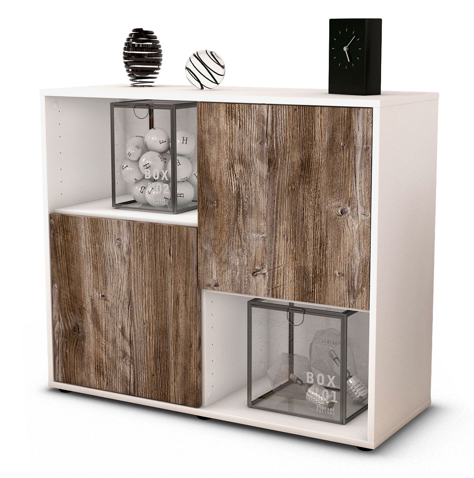 Sideboard Caralina | Korpus Weiß | Front in Treibholz Holz Optik | 92x79x35cm (BxHxT) 1 Sideboard Caralina | Korpus Weiß | Front in Treibholz Holz Optik | 92x79x35cm (BxHxT)