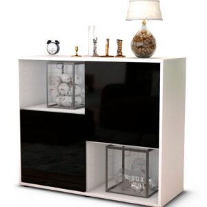 Sideboard Caralina | Korpus Weiß | Front in Hochglanz Schwarz | 92x79x35cm (BxHxT)