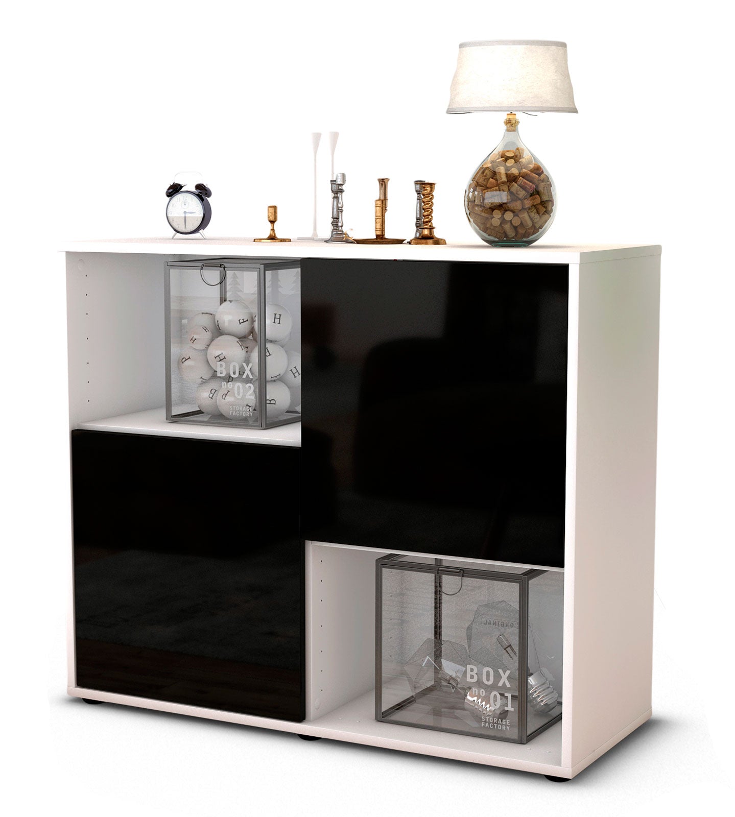 Sideboard Caralina | Korpus Weiß | Front in Hochglanz Schwarz | 92x79x35cm (BxHxT) 1 Sideboard Caralina | Korpus Weiß | Front in Hochglanz Schwarz | 92x79x35cm (BxHxT)