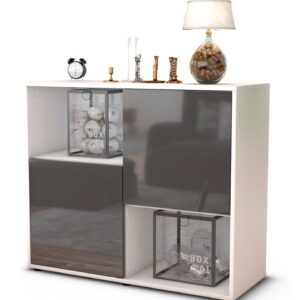 Sideboard Caralina | Korpus Weiß | Front in Hochglanz Grau | 92x79x35cm (BxHxT)