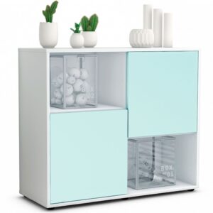 Sideboard Caralina | Korpus Weiß | Front in Mint | 92x79x35cm (BxHxT)