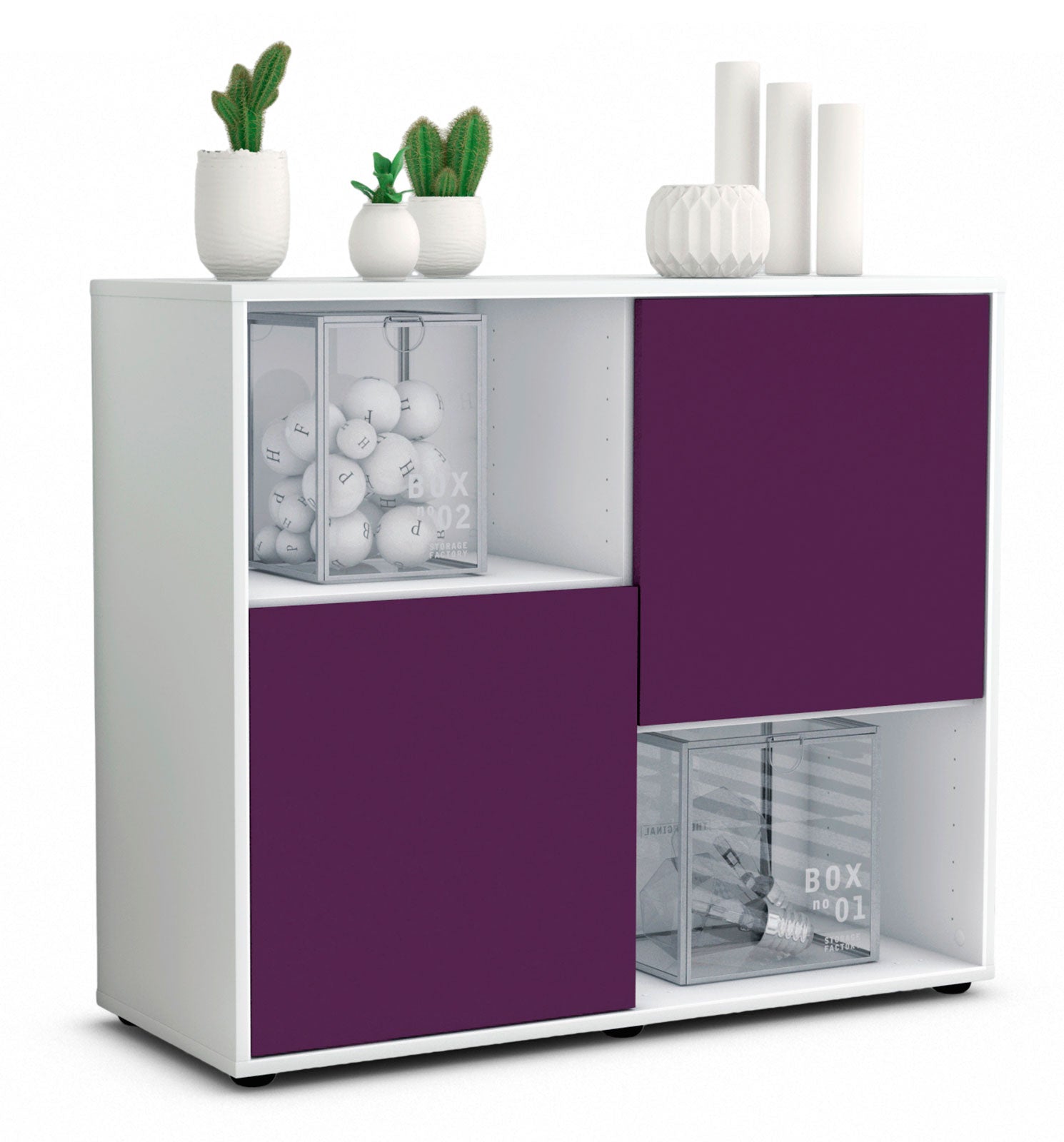 Sideboard Caralina | Korpus Weiß | Front in Lila | 92x79x35cm (BxHxT) 1 Sideboard Caralina | Korpus Weiß | Front in Lila | 92x79x35cm (BxHxT)