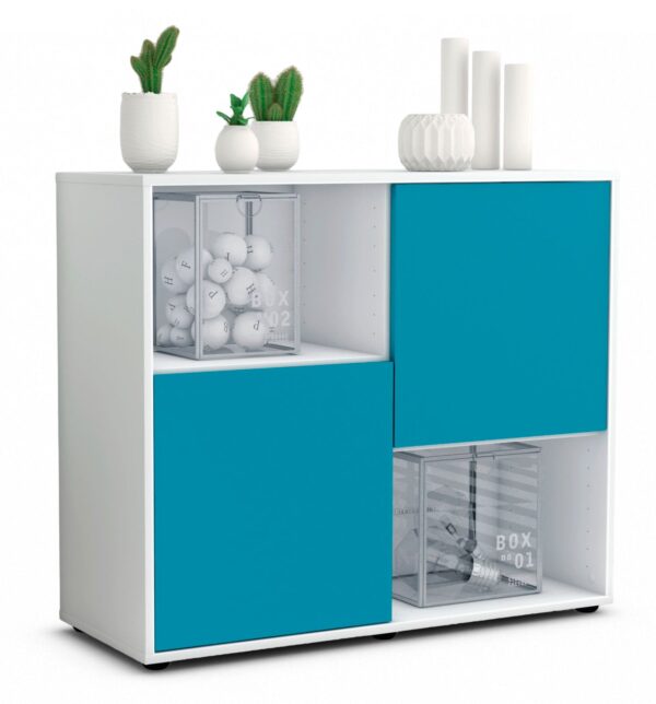 Sideboard Caralina | Korpus Weiß | Front in Türkis | 92x79x35cm (BxHxT)