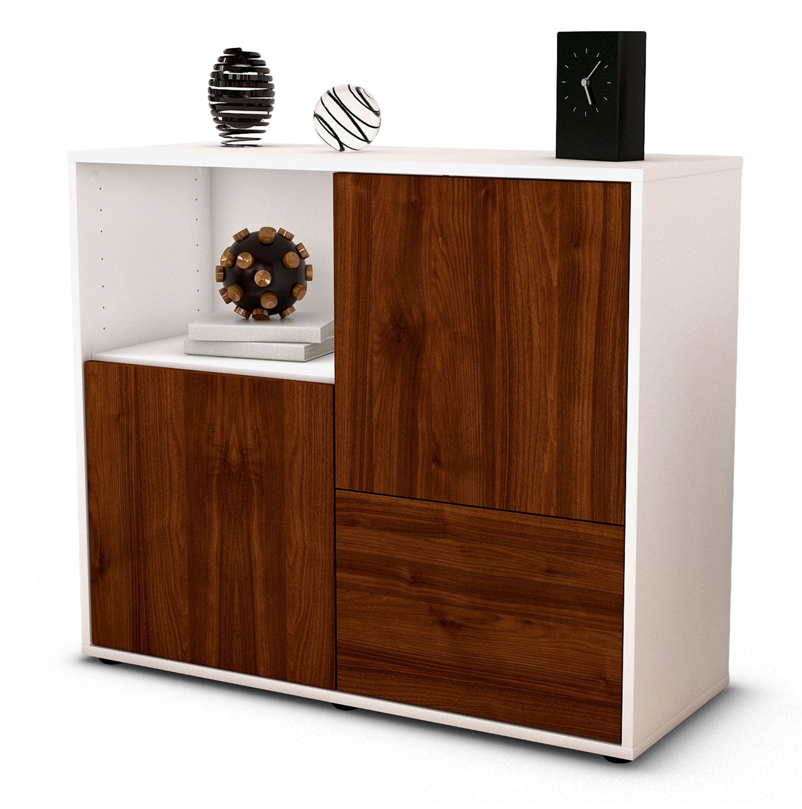 Sideboard Carina | Korpus Weiß | Front in Walnuss Holz Optik | 92x79x35cm (BxHxT) 1 Sideboard Carina | Korpus Weiß | Front in Walnuss Holz Optik | 92x79x35cm (BxHxT)