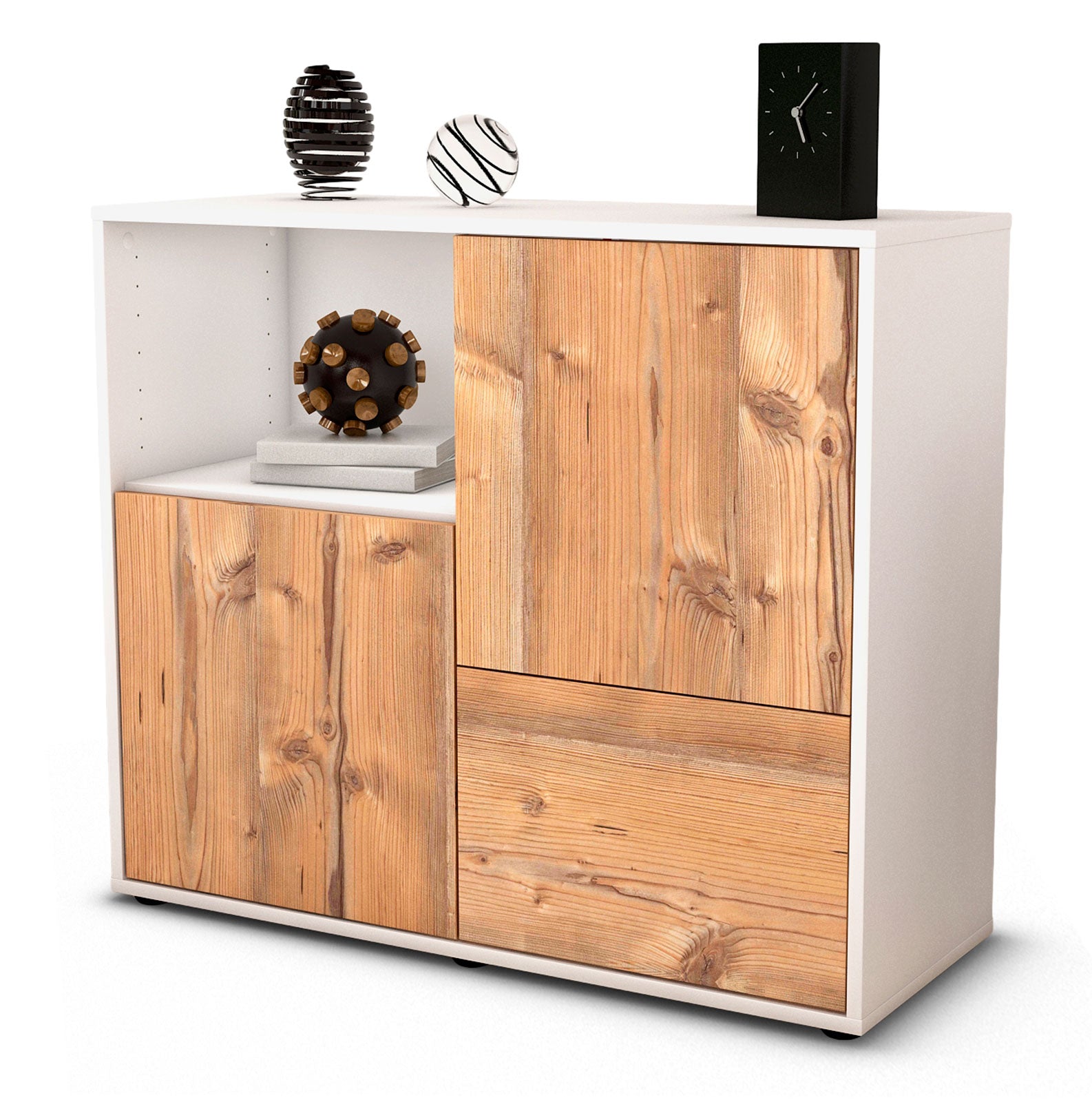 Sideboard Carina | Korpus Weiß | Front in Pinie Holz Optik | 92x79x35cm (BxHxT) 1 Sideboard Carina | Korpus Weiß | Front in Pinie Holz Optik | 92x79x35cm (BxHxT)