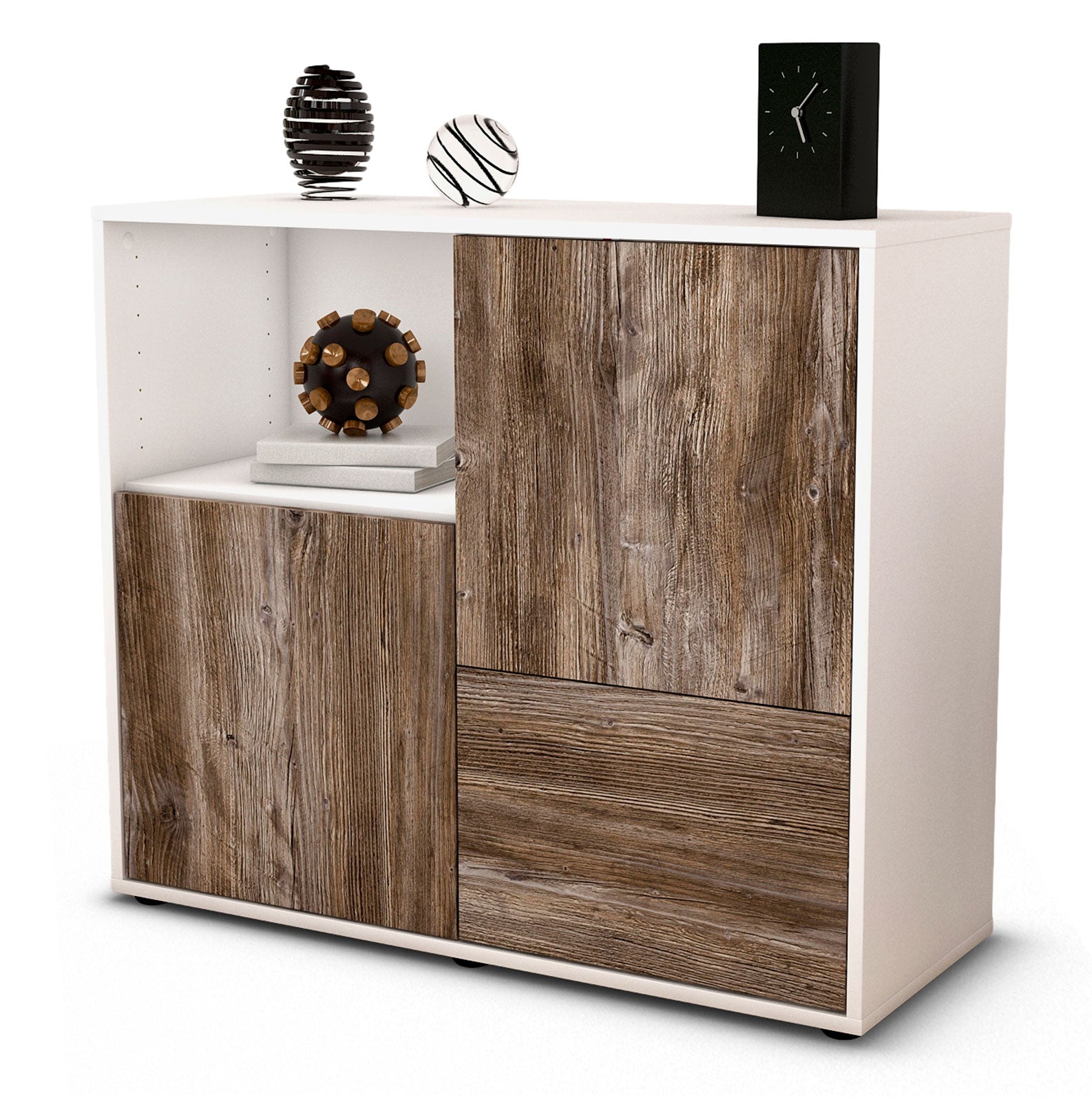 Sideboard Carina | Korpus Weiß | Front in Treibholz Holz Optik | 92x79x35cm (BxHxT) 1 Sideboard Carina | Korpus Weiß | Front in Treibholz Holz Optik | 92x79x35cm (BxHxT)