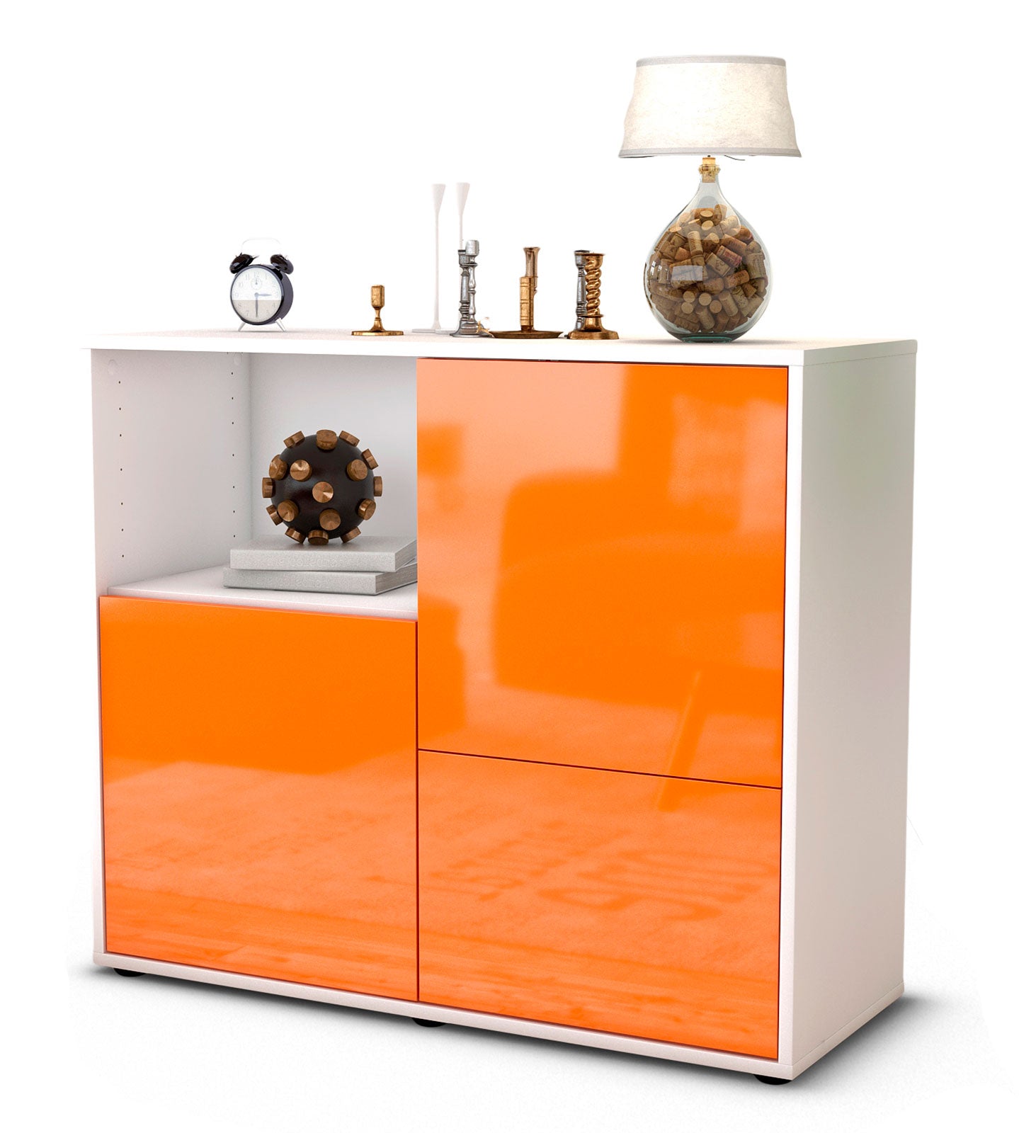 Sideboard Carina | Korpus Weiß | Front in Hochglanz Orange | 92x79x35cm (BxHxT) 1 Sideboard Carina | Korpus Weiß | Front in Hochglanz Orange | 92x79x35cm (BxHxT)