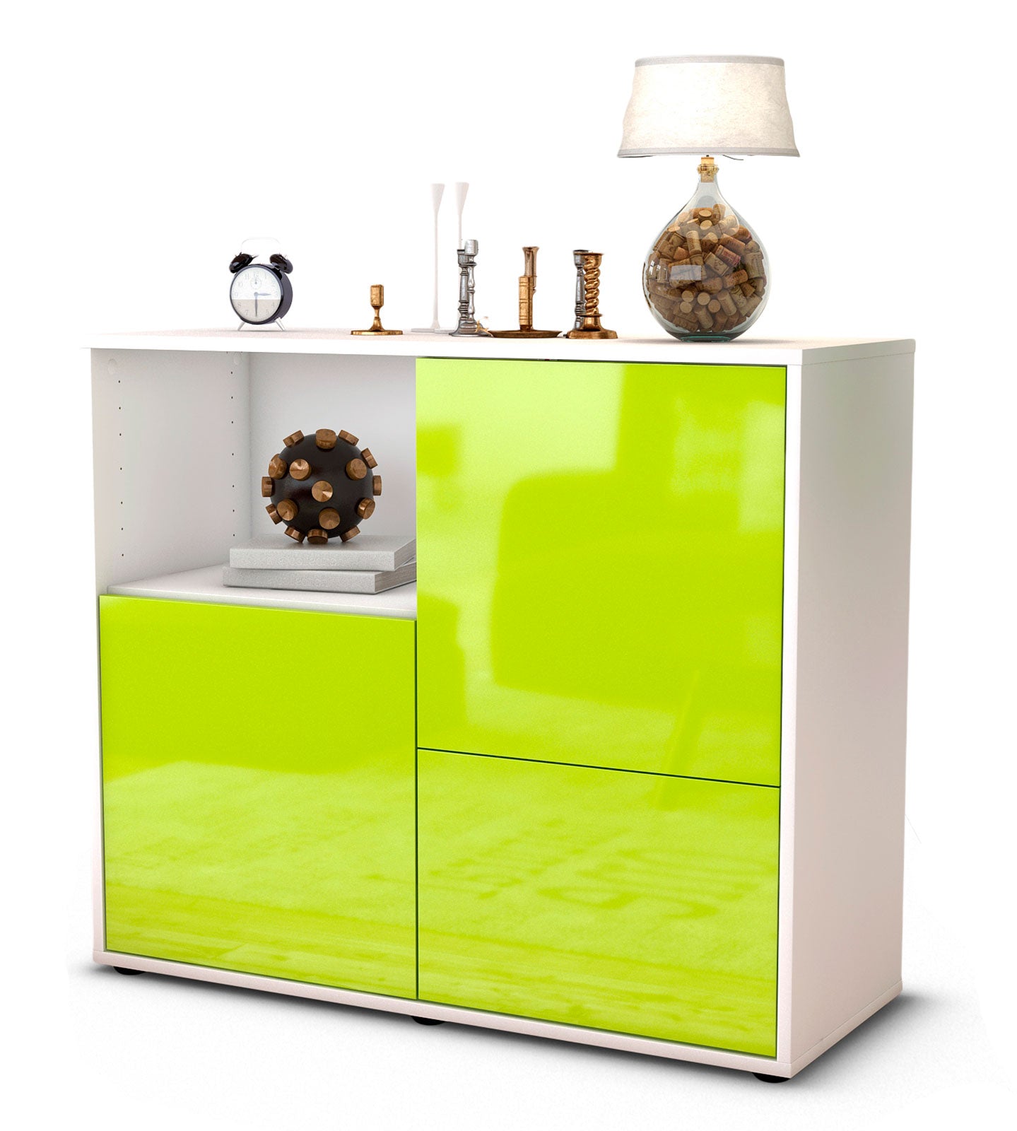 Sideboard Carina | Korpus Weiß | Front in Hochglanz Grün | 92x79x35cm (BxHxT) 1 Sideboard Carina | Korpus Weiß | Front in Hochglanz Grün | 92x79x35cm (BxHxT)