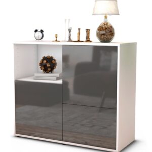 Sideboard Carina | Korpus Weiß | Front in Hochglanz Grau | 92x79x35cm (BxHxT)