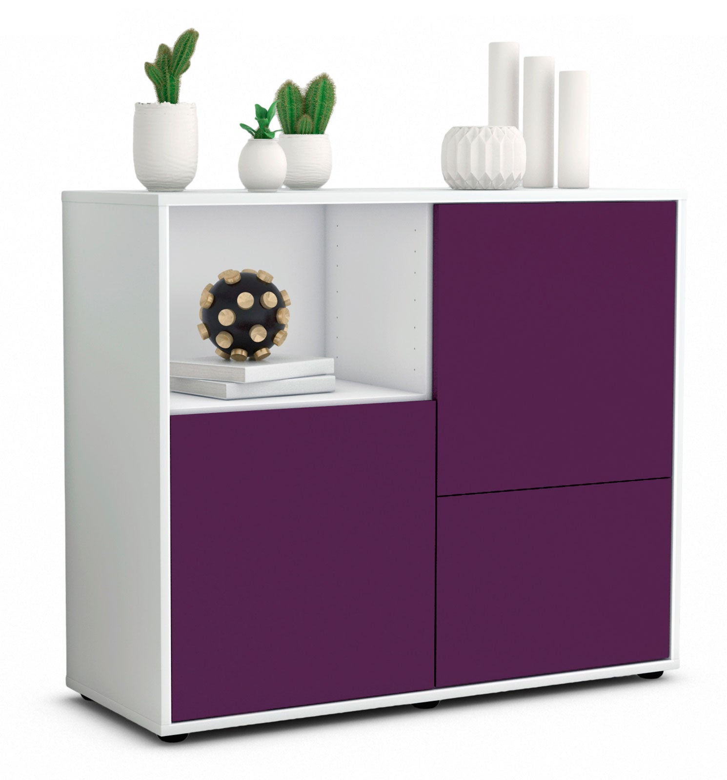 Sideboard Carina | Korpus Weiß | Front in Lila | 92x79x35cm (BxHxT) 1 Sideboard Carina | Korpus Weiß | Front in Lila | 92x79x35cm (BxHxT)