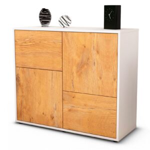 Sideboard Carla | Korpus Weiß | Front in Eiche Holz Optik | 92x79x35cm (BxHxT)