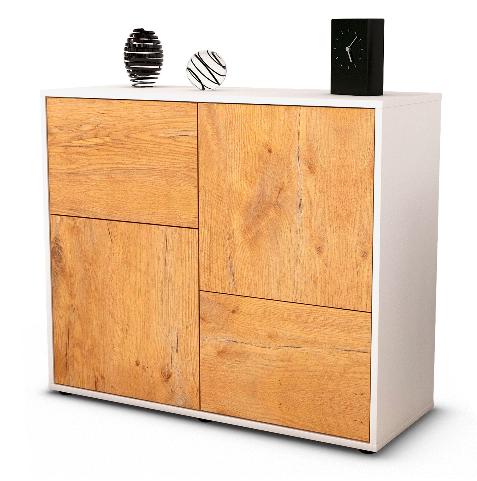 Sideboard Carla | Korpus Weiß | Front in Eiche Holz Optik | 92x79x35cm (BxHxT) 1 Sideboard Carla | Korpus Weiß | Front in Eiche Holz Optik | 92x79x35cm (BxHxT)