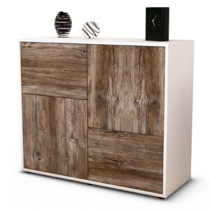 Sideboard Carla | Korpus Weiß | Front in Treibholz Holz Optik | 92x79x35cm (BxHxT)