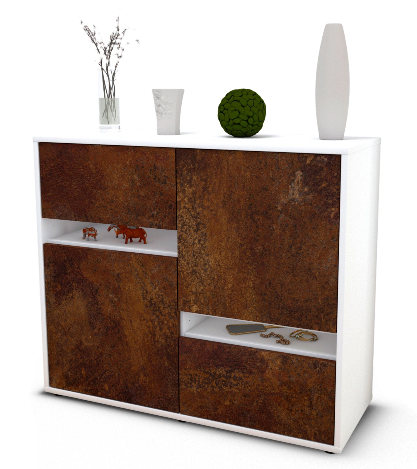Sideboard Carlotta | Korpus Weiß | Front in Rost Optik | 92x79x35cm (BxHxT) 1 Sideboard Carlotta | Korpus Weiß | Front in Rost Optik | 92x79x35cm (BxHxT)