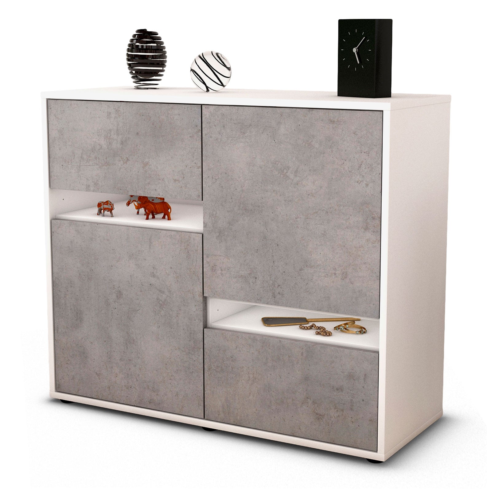Sideboard Carlotta | Korpus Weiß | Front in Beton Optik | 92x79x35cm (BxHxT) 1 Sideboard Carlotta | Korpus Weiß | Front in Beton Optik | 92x79x35cm (BxHxT)