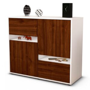 Sideboard Carlotta | Korpus Weiß | Front in Walnuss Holz Optik | 92x79x35cm (BxHxT)