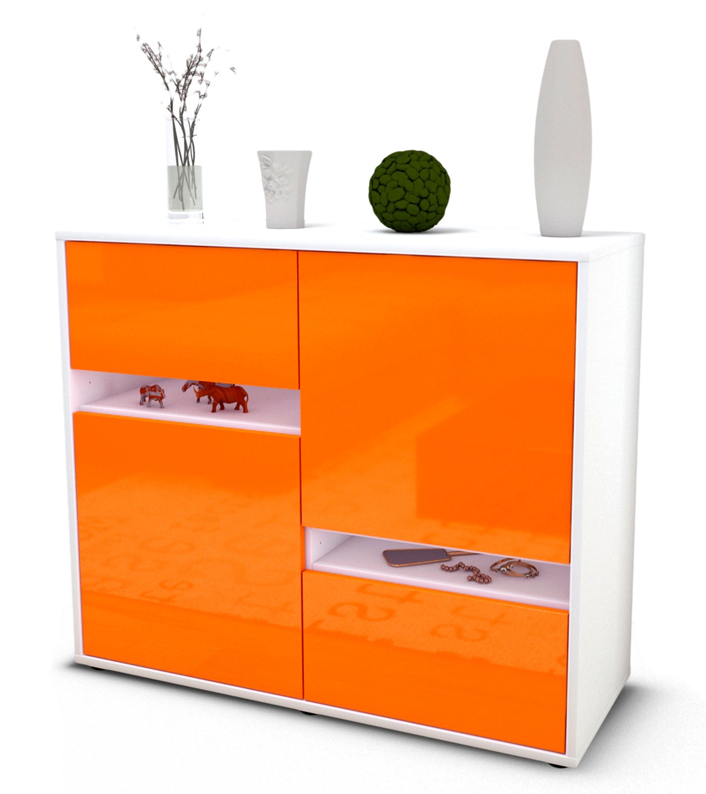 Sideboard Carlotta | Korpus Weiß | Front in Hochglanz Orange | 92x79x35cm (BxHxT) 1 Sideboard Carlotta | Korpus Weiß | Front in Hochglanz Orange | 92x79x35cm (BxHxT)