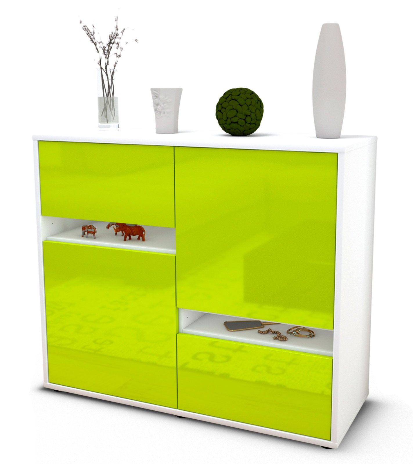 Sideboard Carlotta | Korpus Weiß | Front in Hochglanz Grün | 92x79x35cm (BxHxT) 1 Sideboard Carlotta | Korpus Weiß | Front in Hochglanz Grün | 92x79x35cm (BxHxT)