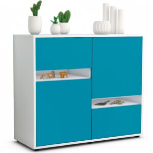 Sideboard Carlotta | Korpus Weiß | Front in Türkis | 92x79x35cm (BxHxT)