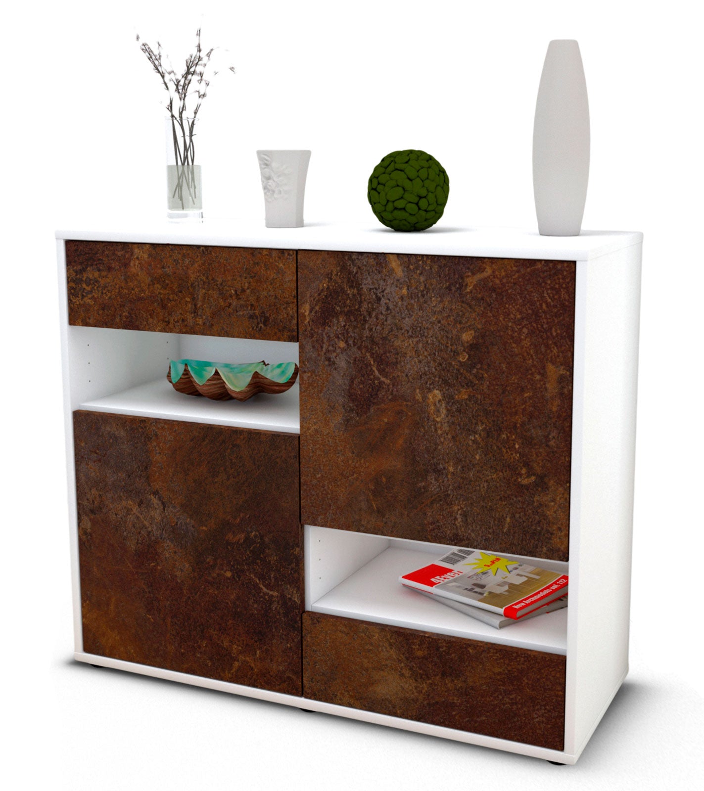 Sideboard Carmelina | Korpus Weiß | Front in Rost Optik | 92x79x35cm (BxHxT) 1 Sideboard Carmelina | Korpus Weiß | Front in Rost Optik | 92x79x35cm (BxHxT)