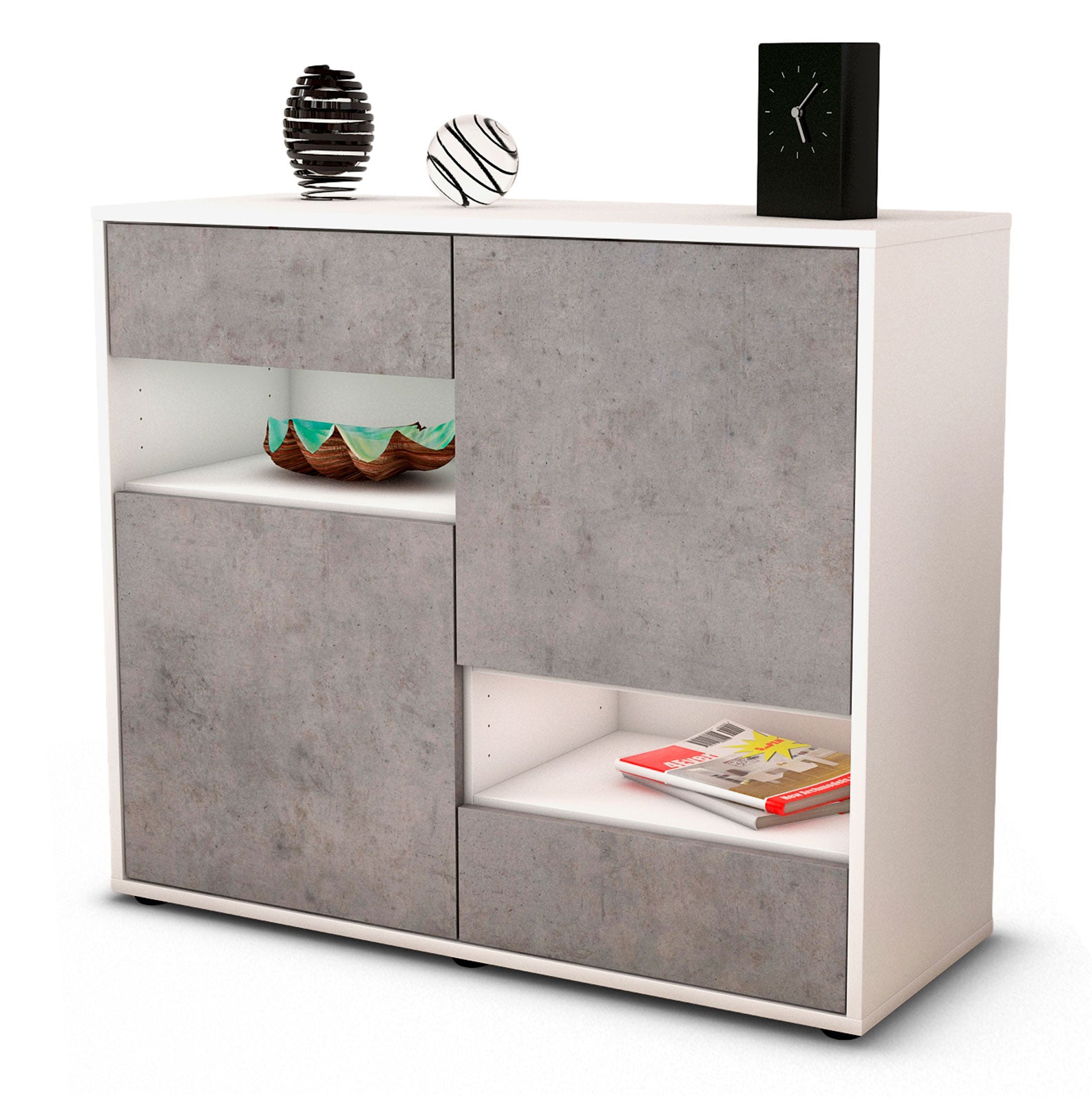 Sideboard Carmelina | Korpus Weiß | Front in Beton Optik | 92x79x35cm (BxHxT) 1 Sideboard Carmelina | Korpus Weiß | Front in Beton Optik | 92x79x35cm (BxHxT)