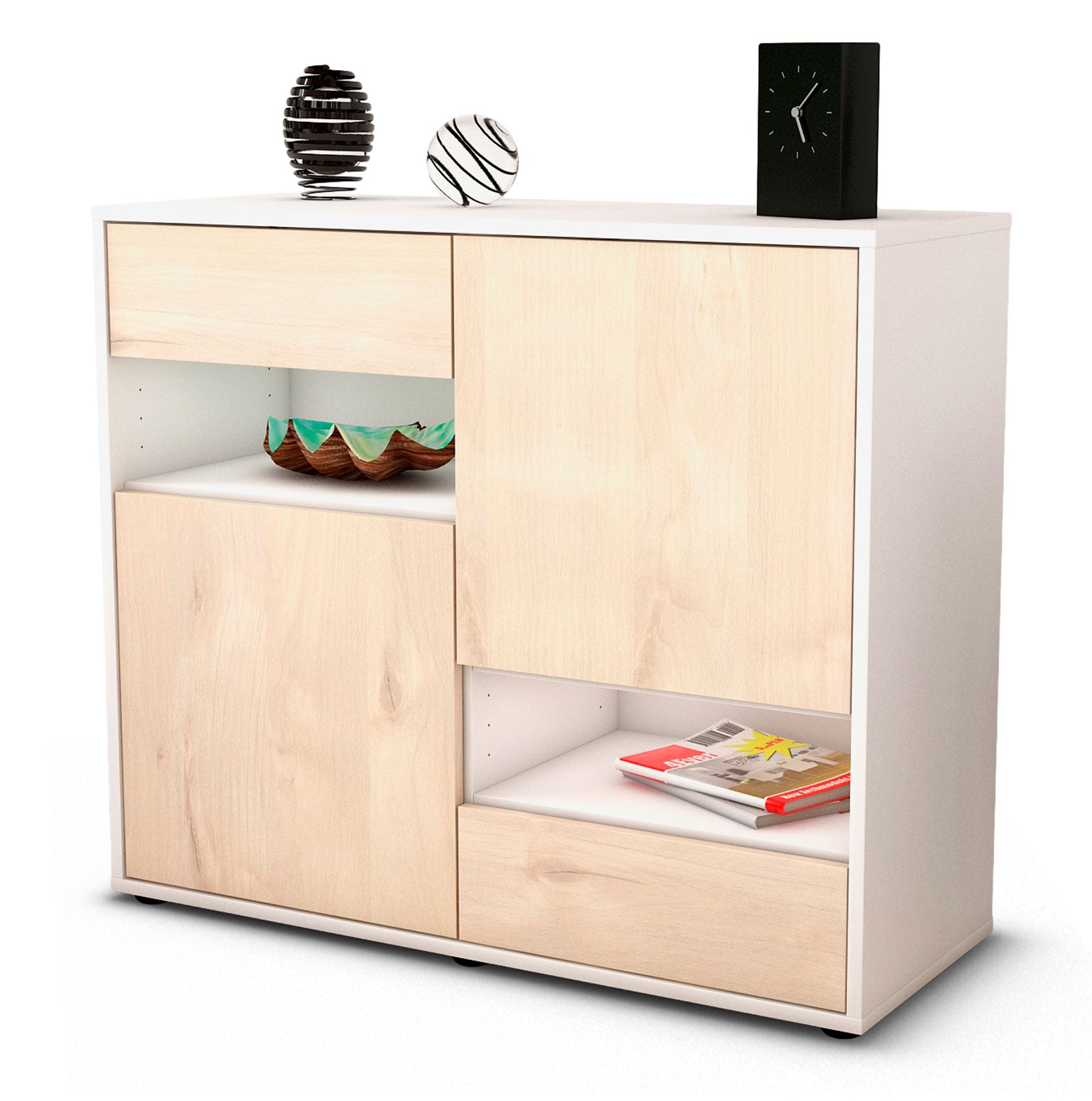 Sideboard Carmelina | Korpus Weiß | Front in Zeder Holz Optik | 92x79x35cm (BxHxT) 1 Sideboard Carmelina | Korpus Weiß | Front in Zeder Holz Optik | 92x79x35cm (BxHxT)