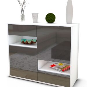 Sideboard Carmelina | Korpus Weiß | Front in Hochglanz Grau | 92x79x35cm (BxHxT)