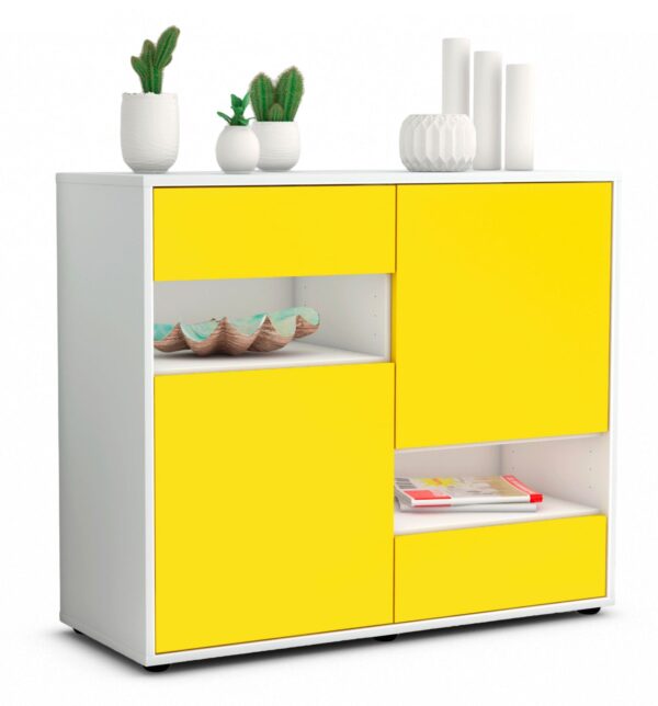 Sideboard Carmelina | Korpus Weiß | Front in Gelb | 92x79x35cm (BxHxT)