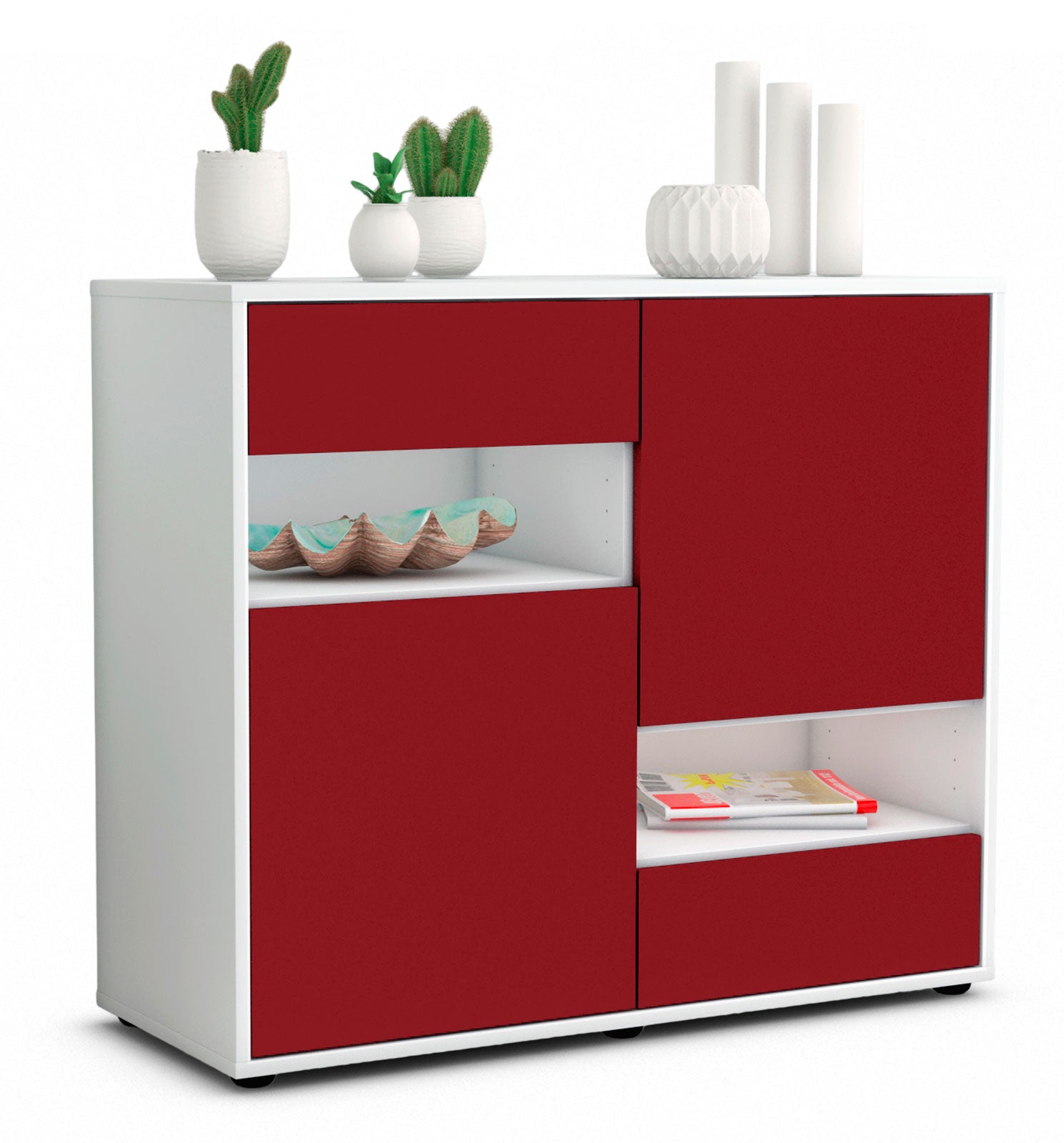 Sideboard Carmelina | Korpus Weiß | Front in Bordeaux | 92x79x35cm (BxHxT) 1 Sideboard Carmelina | Korpus Weiß | Front in Bordeaux | 92x79x35cm (BxHxT)