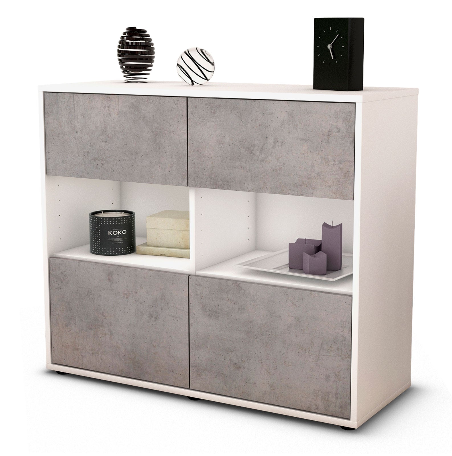 Sideboard Carmen | Korpus Weiß | Front in Beton Optik | 92x79x35cm (BxHxT) 1 Sideboard Carmen | Korpus Weiß | Front in Beton Optik | 92x79x35cm (BxHxT)