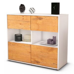 Sideboard Carmen | Korpus Weiß | Front in Eiche Holz Optik | 92x79x35cm (BxHxT)