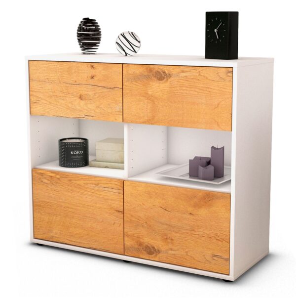 Sideboard Carmen | Korpus Weiß | Front in Eiche Holz Optik | 92x79x35cm (BxHxT)