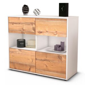 Sideboard Carmen | Korpus Weiß | Front in Pinie Holz Optik | 92x79x35cm (BxHxT)